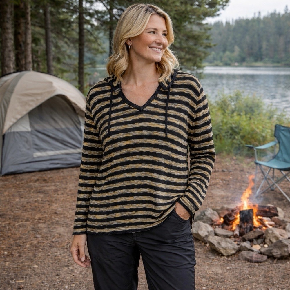 Royal Robbins Black Yellow Knit Hooded‎ Long Sleeve Outdoors Camping Hiking XL